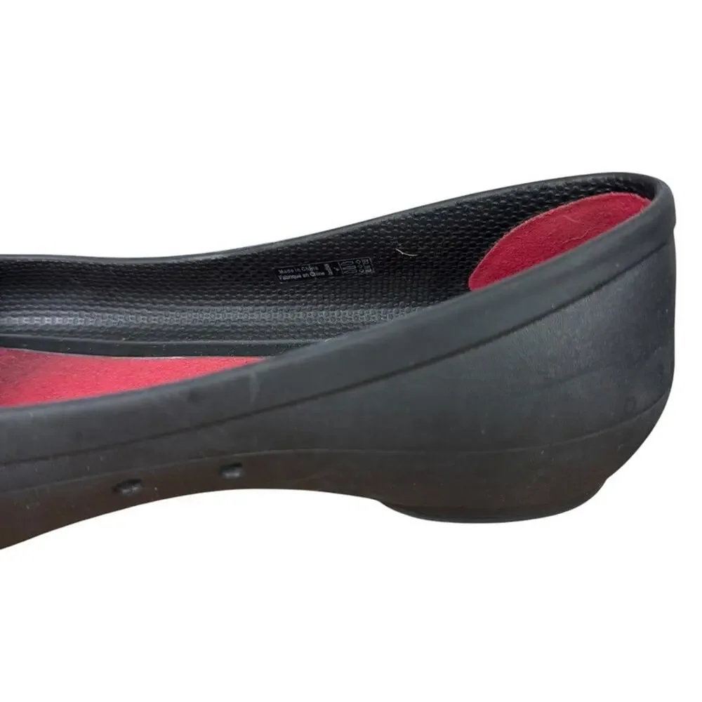 Crocs Lina Iconic Black Slip On Flats Rubber Womens Shoes Comfort Casual sz 7